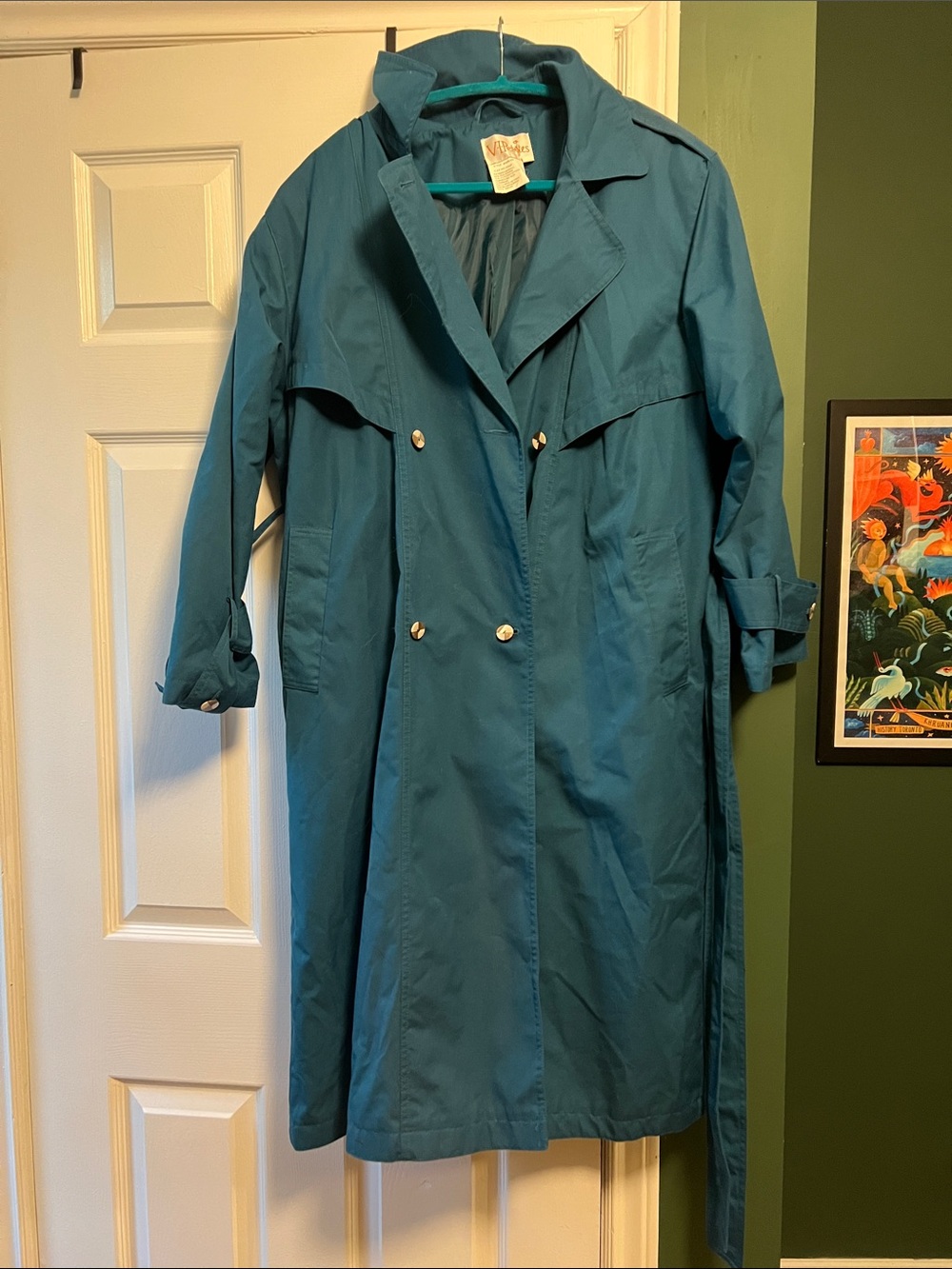 Teal Double-Breasted Trench Coat - Women